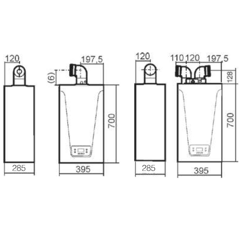 Medidas Caldera Baxi Neodens iPlus 24/24F Condensación