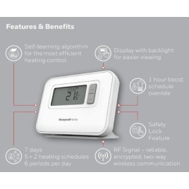 Termostato Honeywell Digital T3R Inalámbrico Programación semanal