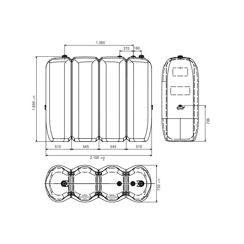 Medidas Schutz Depósito Gasoil Plástico Simple BT 2000 L